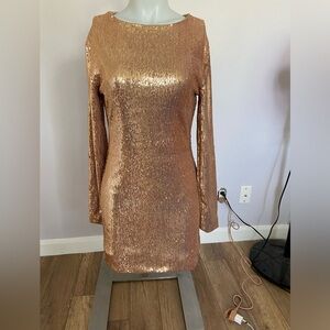 Forever 21 Rose Gold Sequin Long Sleeve Mini Dress